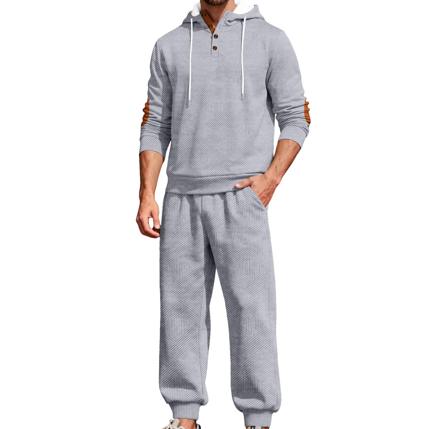 KZZ Men's casual fashion suit knitted jacquard sweatshirt and pants two-piece set