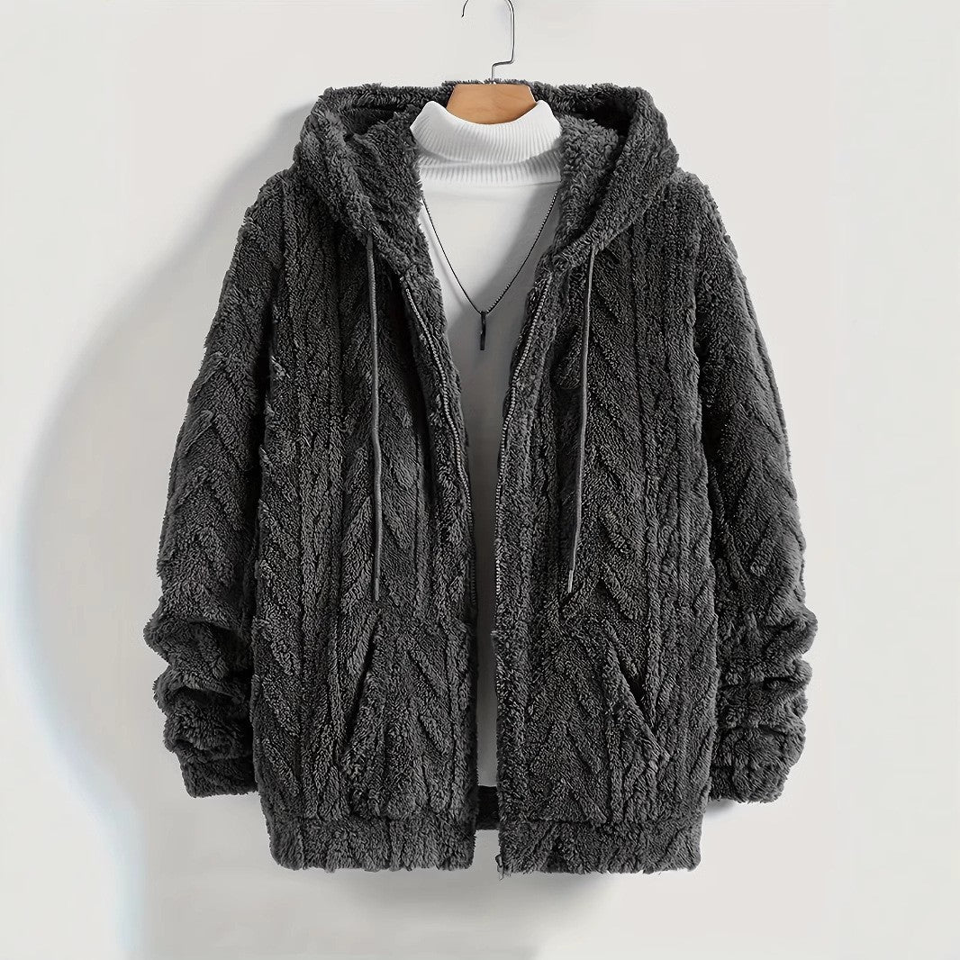 KZZ Men's Solid Drop Shoulder Drawstring Zip Up Hooded Jacket