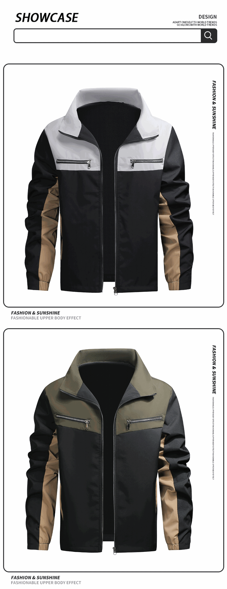 KZZ Men's Casual Stand Collar Jacket