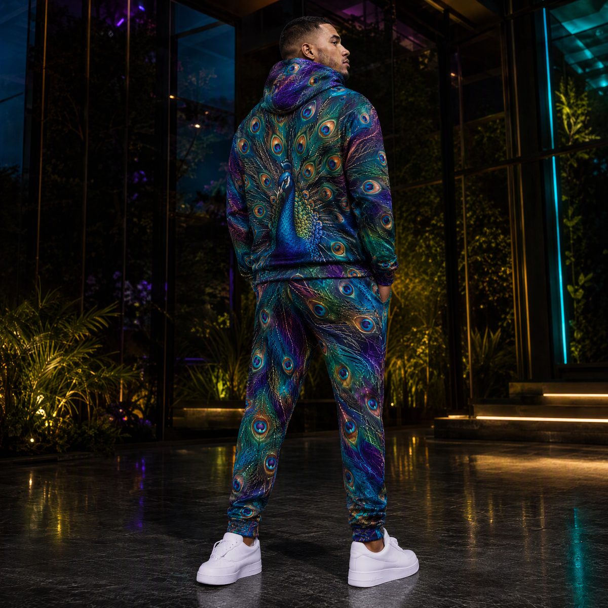 KZZ Men's Cool Printed Hoodie Tracksuit Two-Piece Street Style Sportswear