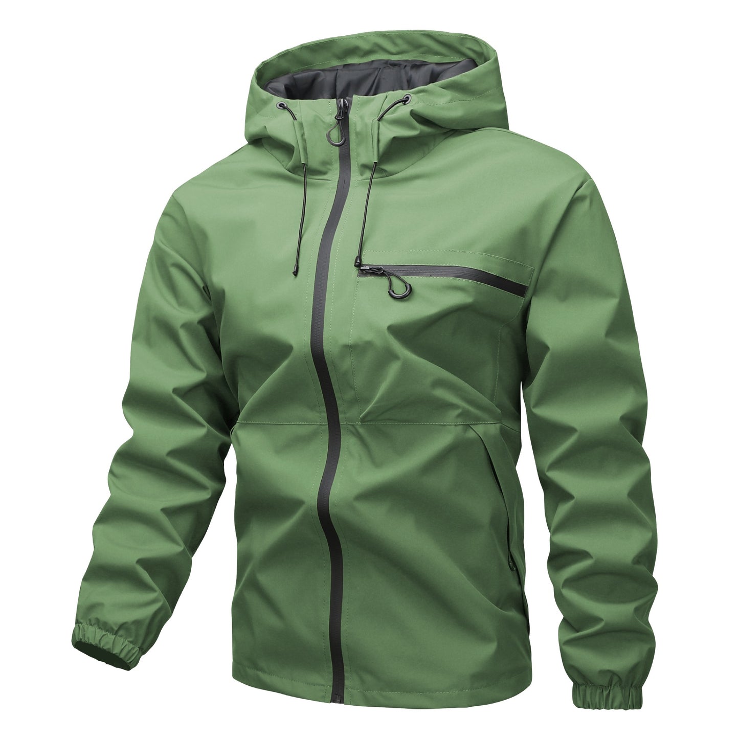 KZZ solid color pocket drawstring hooded jacket, waterproof and wear-resistant
