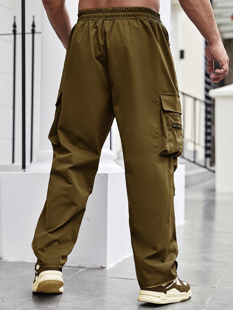 KZZ Men's Regular Fit Solid Flap Zipper Pocket Cargo Pants