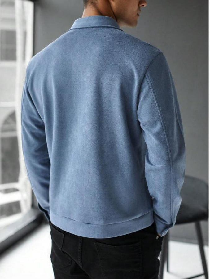 KZZ Men's Suede Casual Versatile Long-Sleeved Jacket with Pockets
