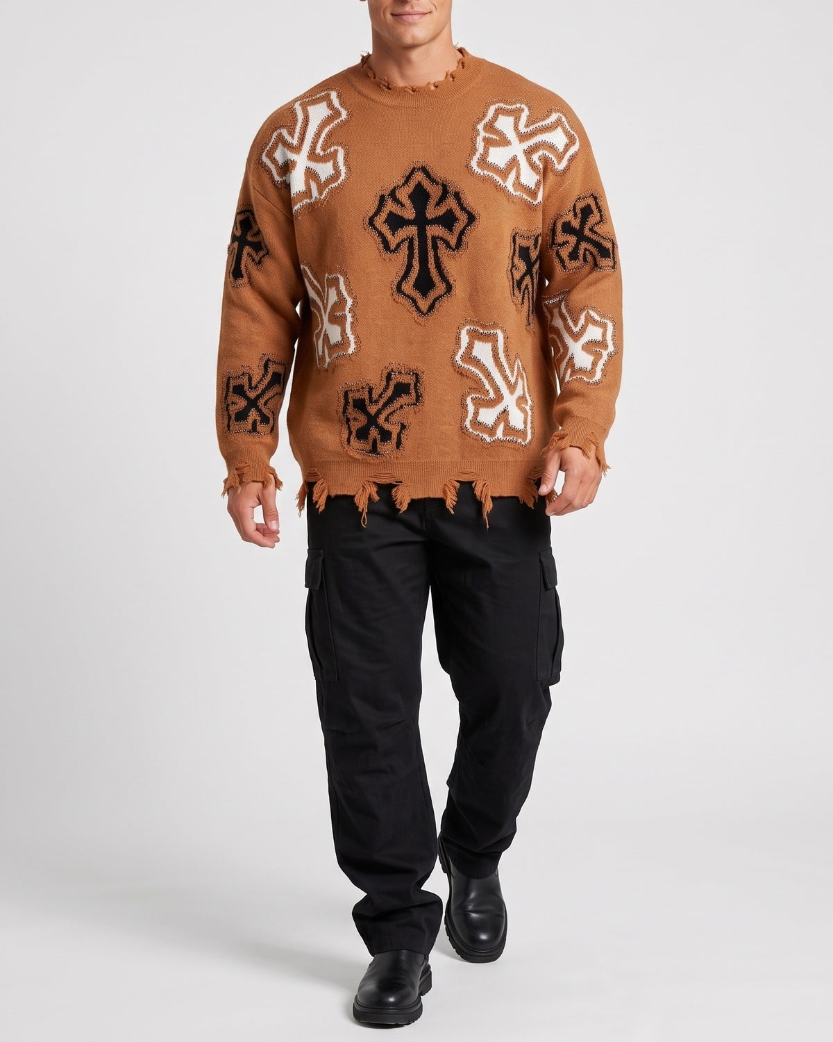 KZZ Men's Dark Street Style Crew Neck Sweater