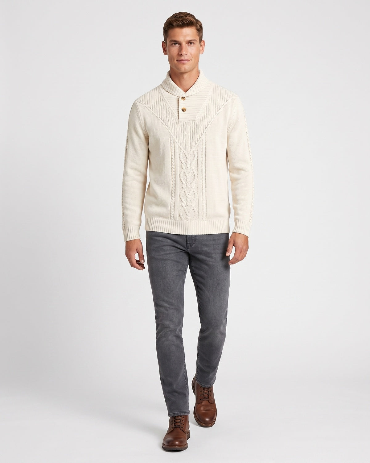 KZZ Men's Textured Cable-Knit Turtleneck Pullover