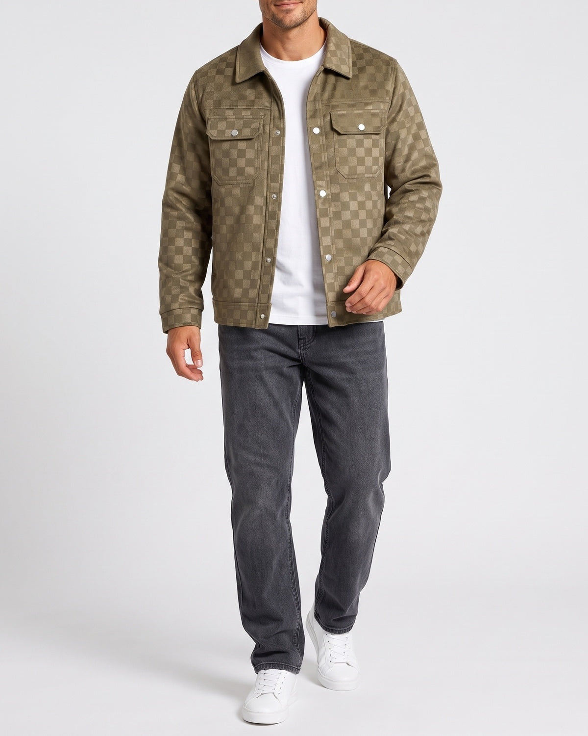 KZZ Men's fashionable plaid lapel suede jacket