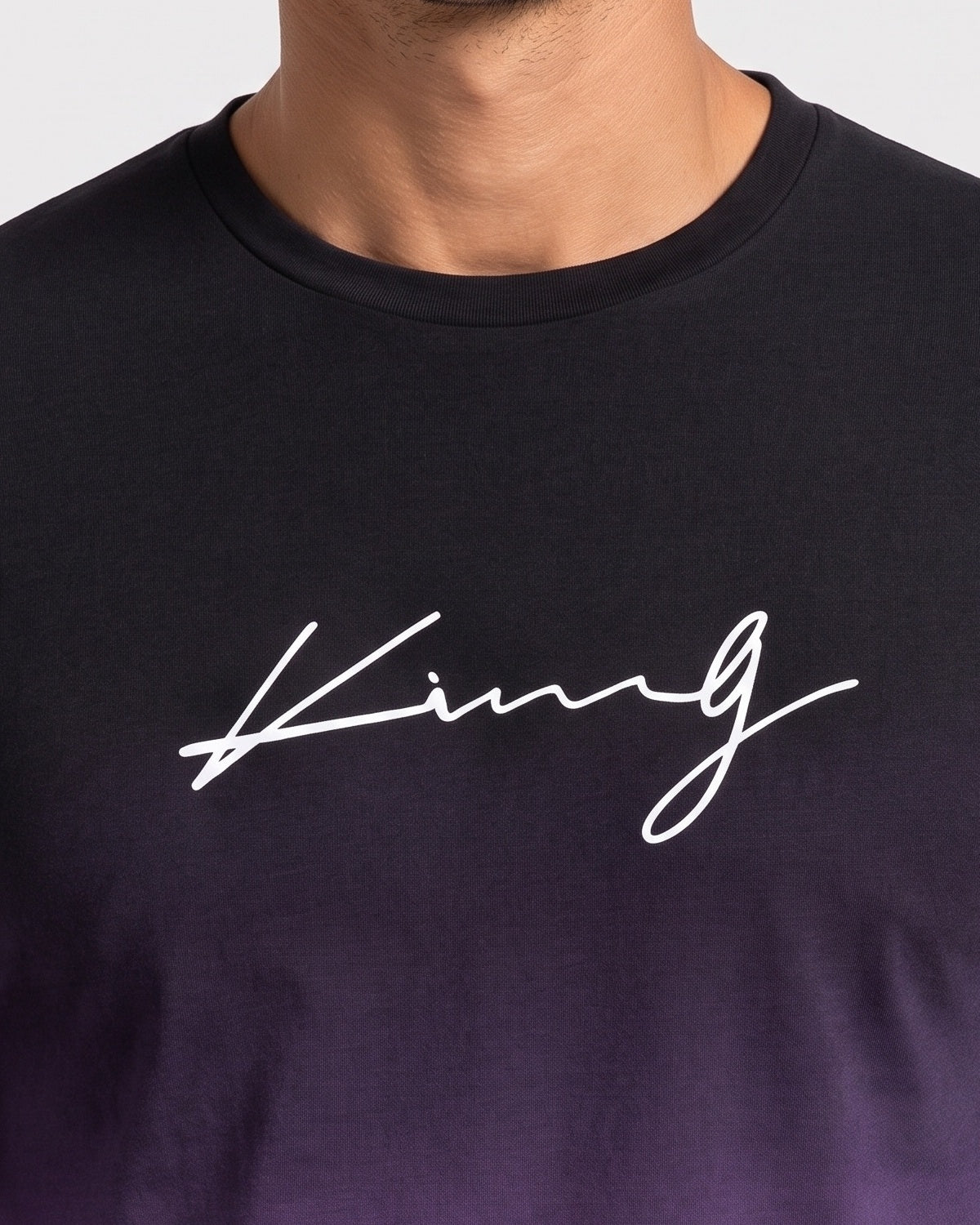 KZZ Men's Casual Long Sleeve T-Shirt, Gradient Color Round Neck, Letter Print Design