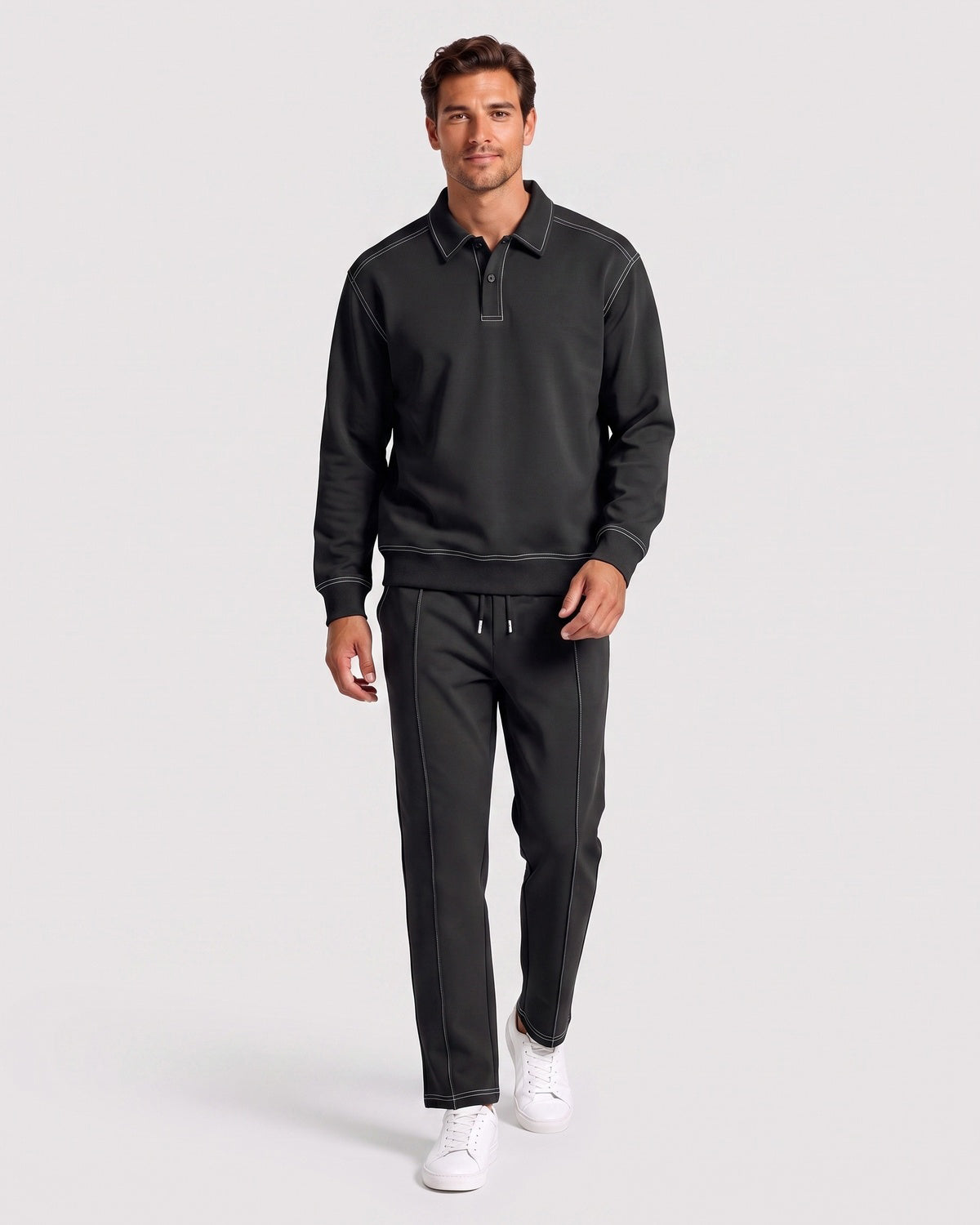 KZZ Polo-collar top and wide-leg trousers