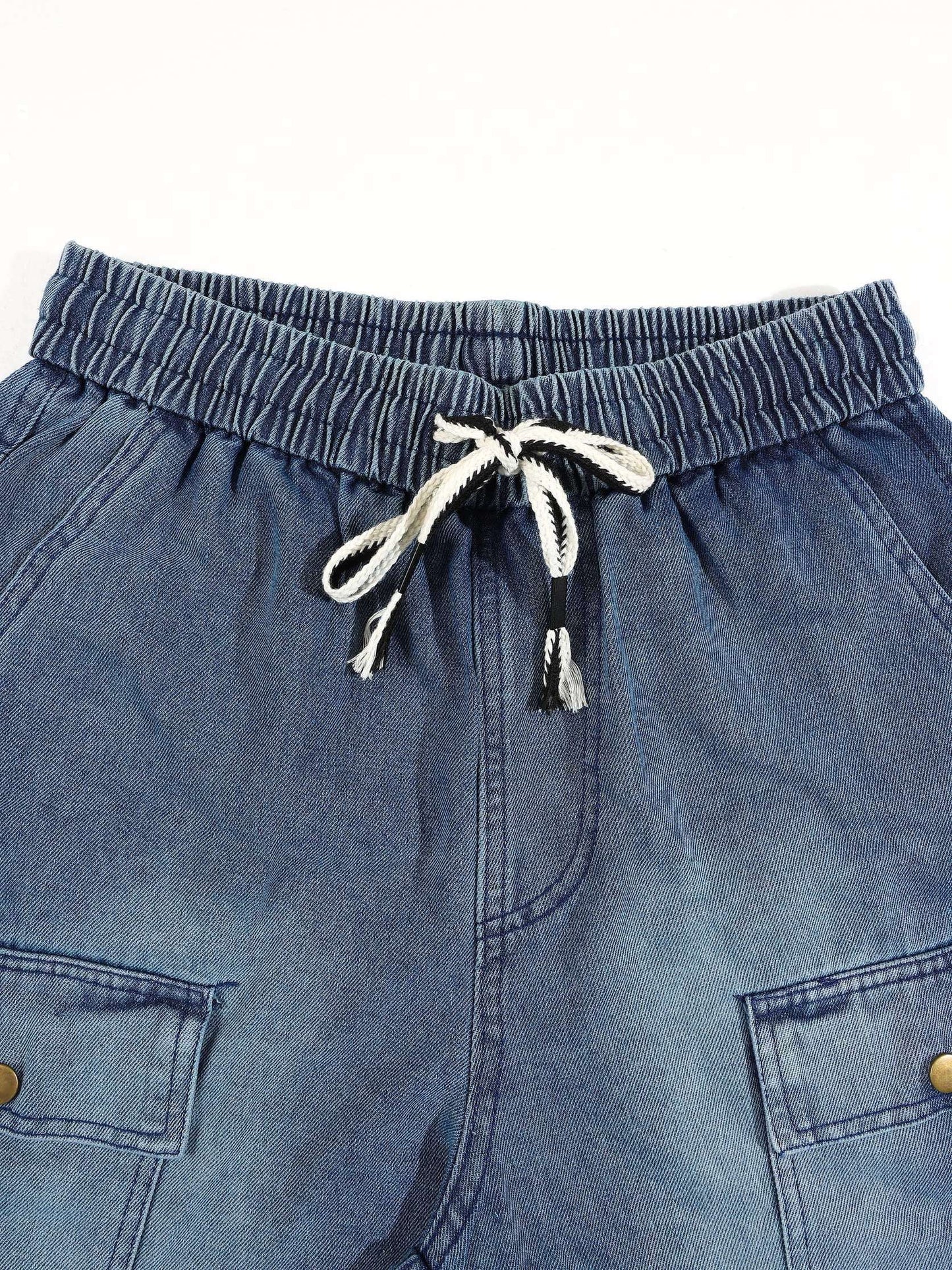 KZZ Men's Washed Denim Utility Shorts
