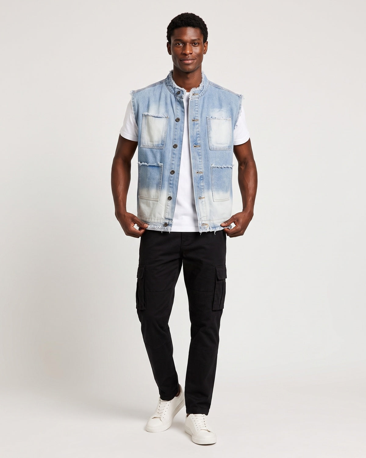 KZZ Men's Washed Sleeveless Denim Vest