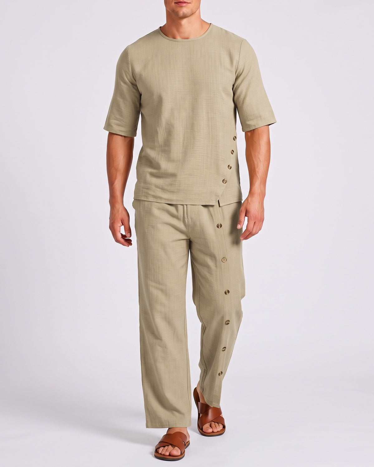 KZZ Men's Casual Button-Up Shirt and Pants Suit