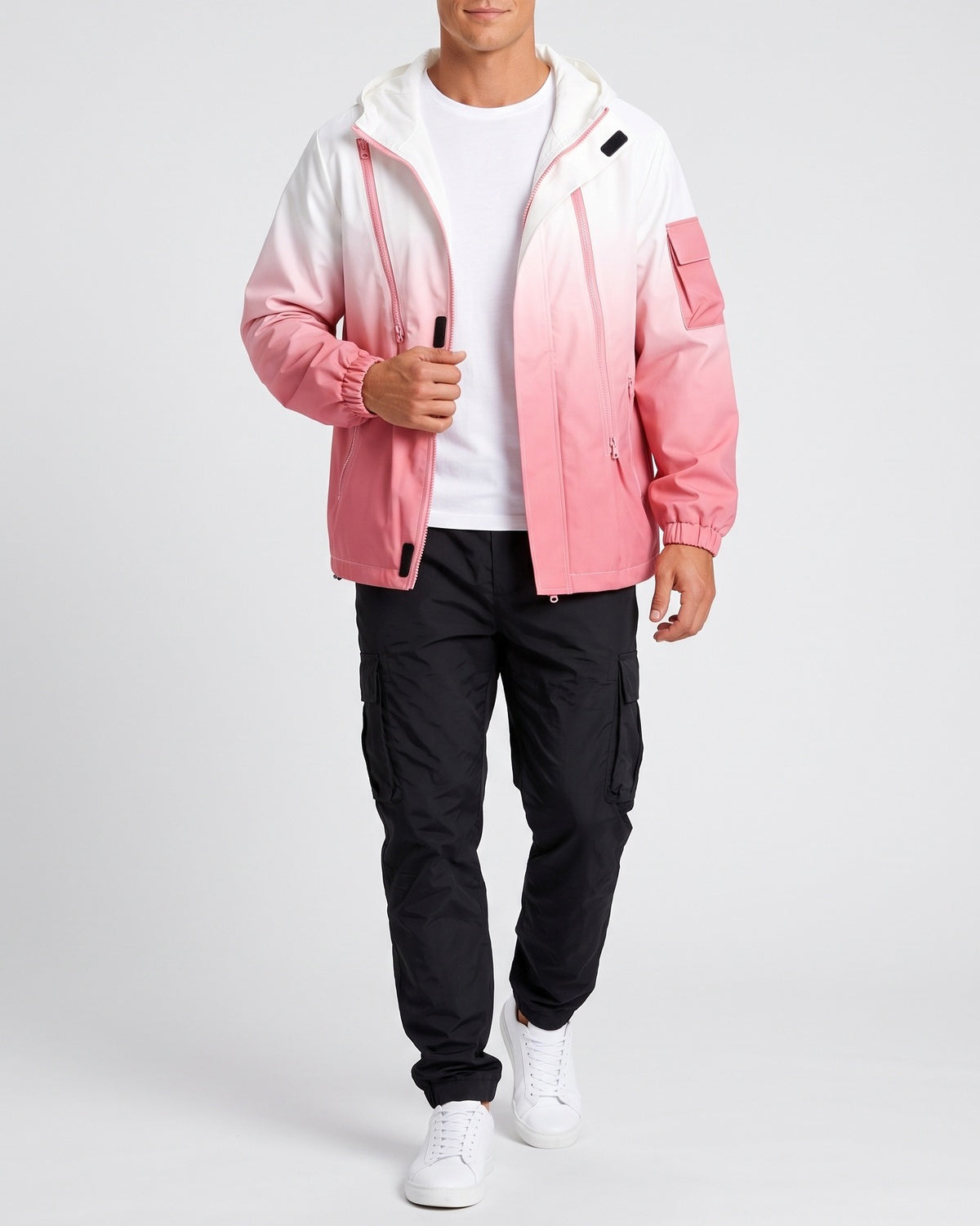 KZZ Men's Gradient Long-Sleeve Hooded Work Jacket