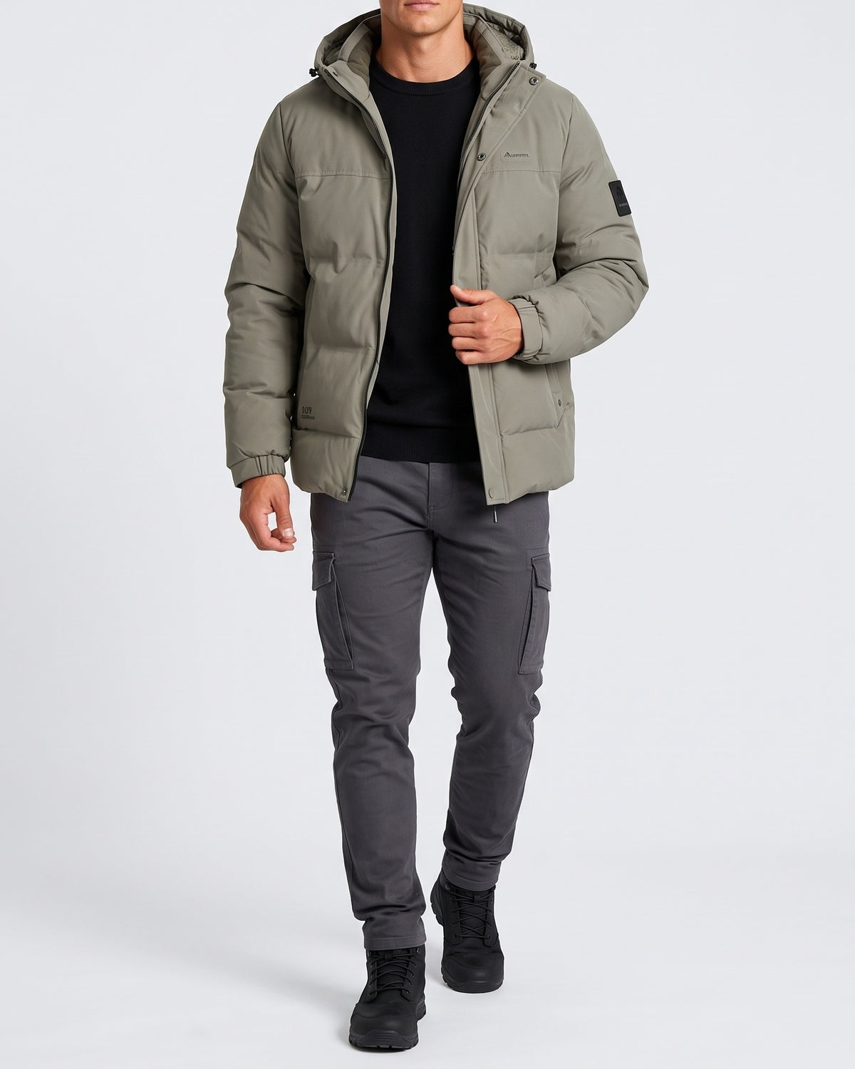 KZZ Men's Casual Solid Color Short Hooded Jacket