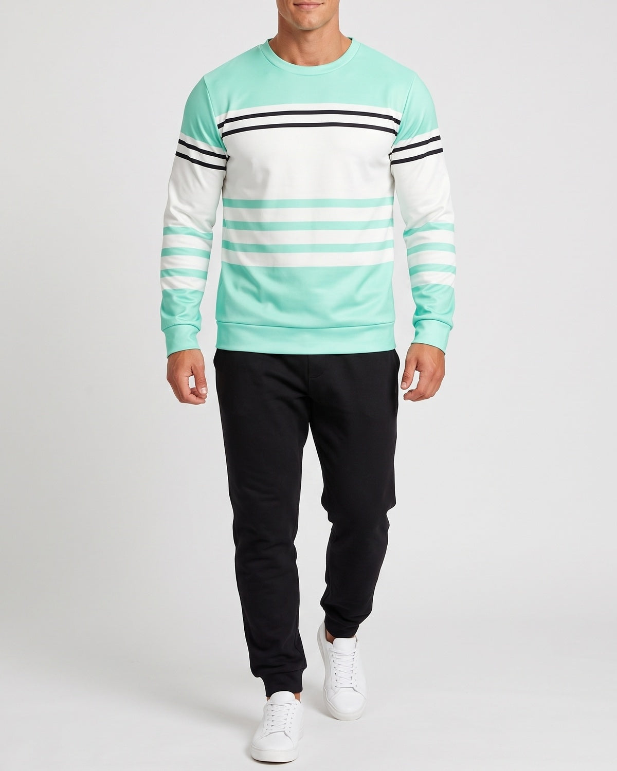 KZZ Men's Simple Striped Classic Long-Sleeve Sweatshirt