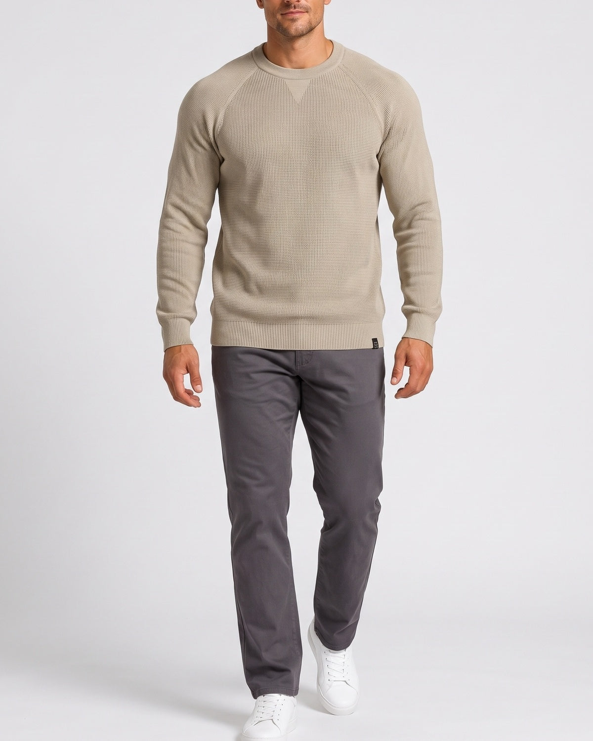 KZZ Men's stretch knit crew neck sweater slim-fit long-sleeved pullover