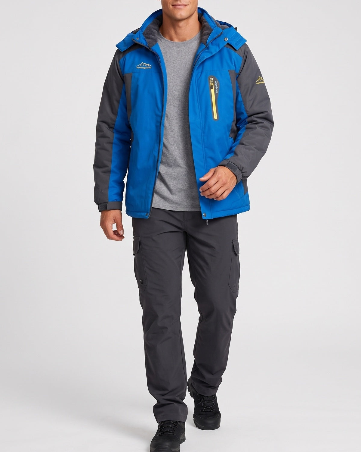 KZZ Winter outdoor fleece-lined windproof and warm cotton-padded jacket