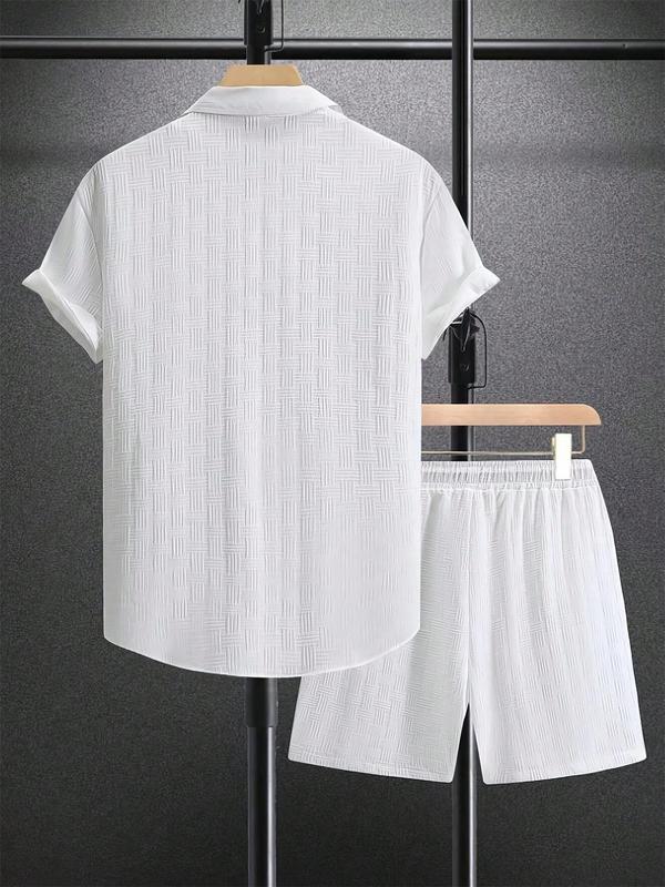 KZZ Men's Pure Color Textured Short Sleeve and Shorts Summer Suit