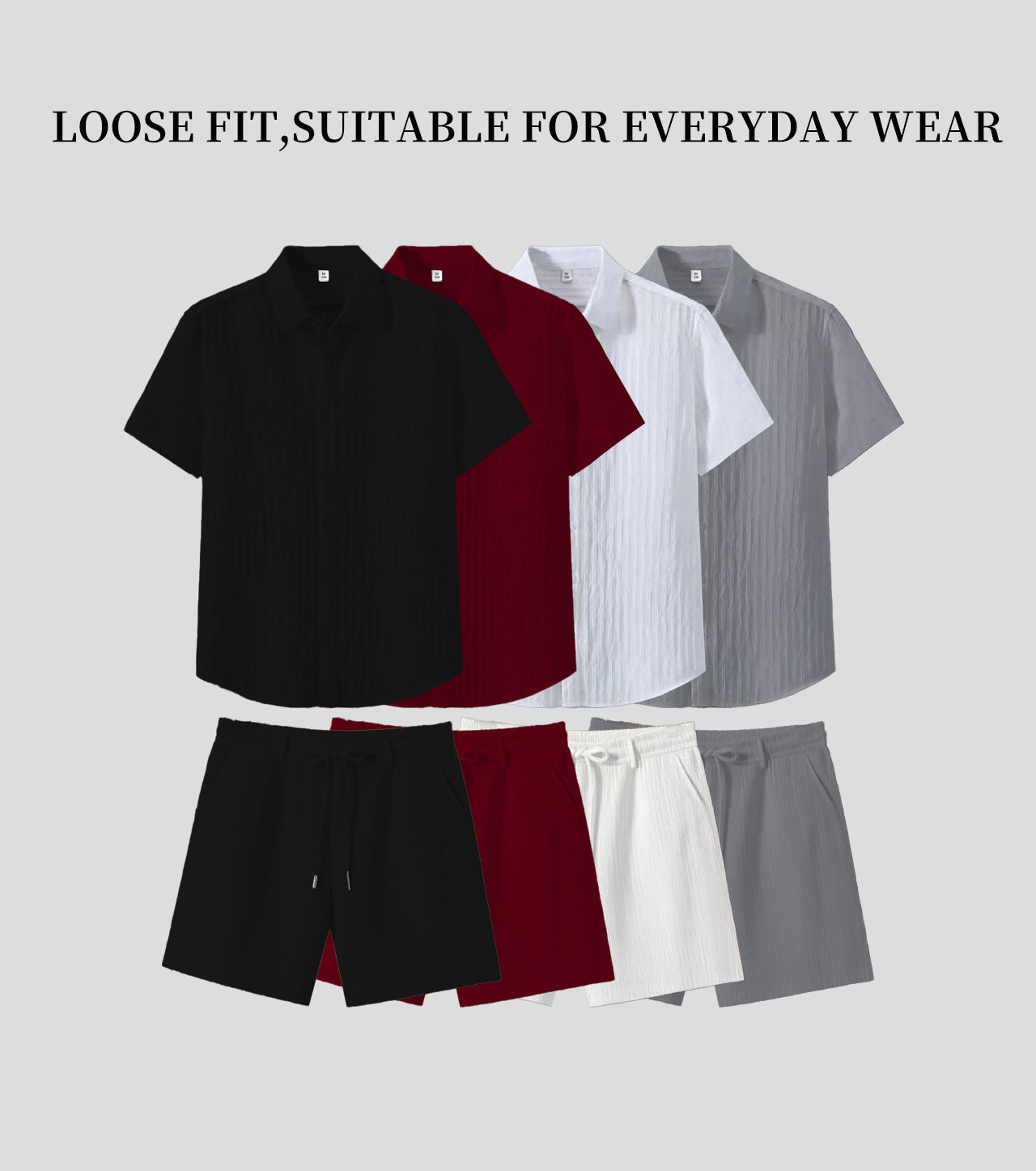 KZZ ultra-large size texture shirt and tie waist shorts summer set