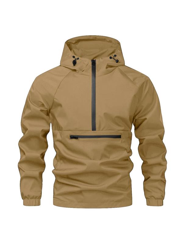 KZZ Men's Solid Color Half Zip Pocket Hooded Jacket