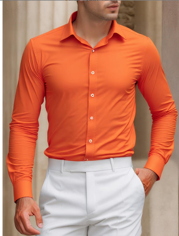 KZZ Men's solid color long-sleeved formal casual business shirt