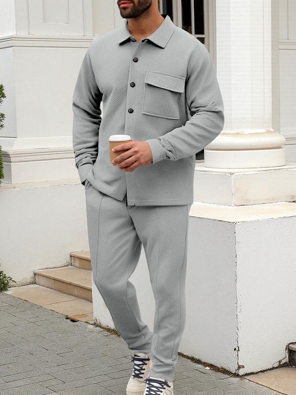 KZZ Men's two-piece casual suit with a stand-up collar long sleeves with a subtle texture