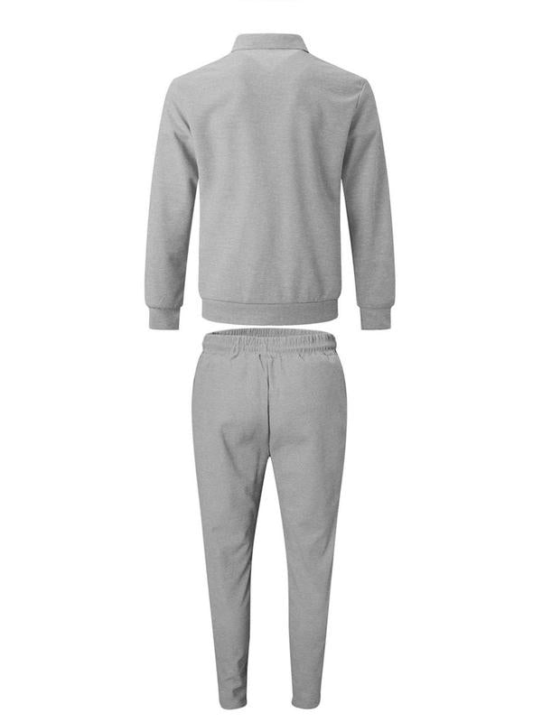 KZZ Sporty Two-piece Set Men's Plain Zip Up Jacket & Drawstring Waist Pants Tracksuit Set