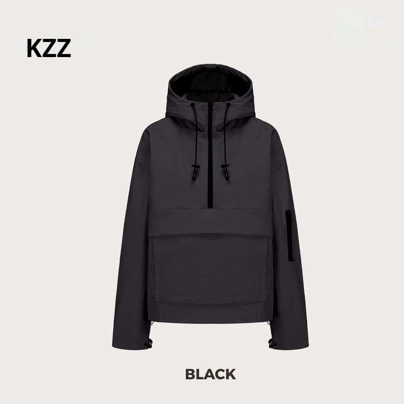 KZZ waterproof oversized autumn hoodie jacket warm semi-zipper jacket can be worn in daily seasons