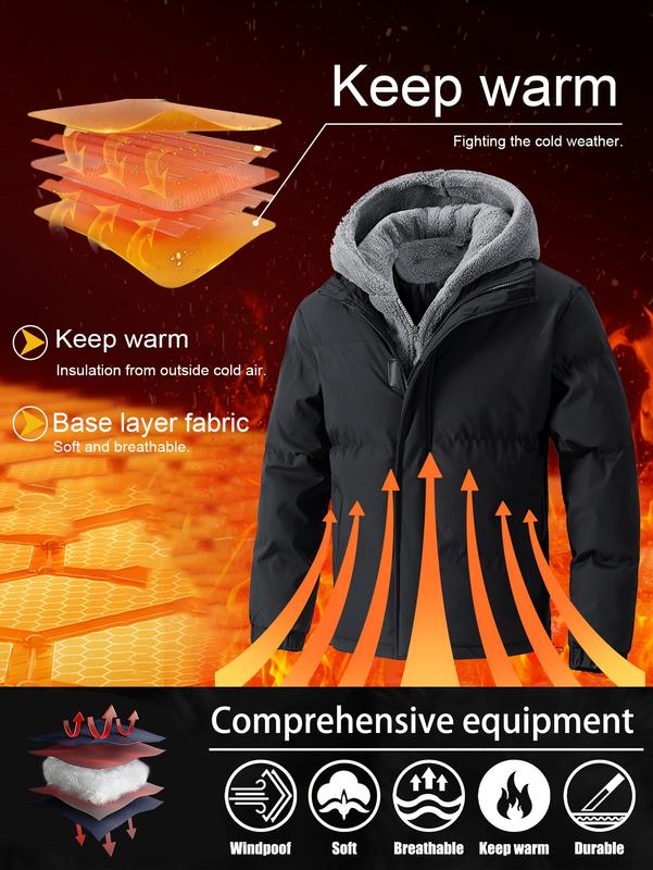 KZZ Men's Thickened Windproof Winter Jacket - Cold-Resistant Warm Fleece Lined Hooded Coat