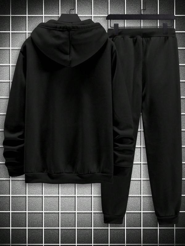 KZZ Men's Fleece Jogger Set, Hooded Sweatshirt & Drawstring Pants