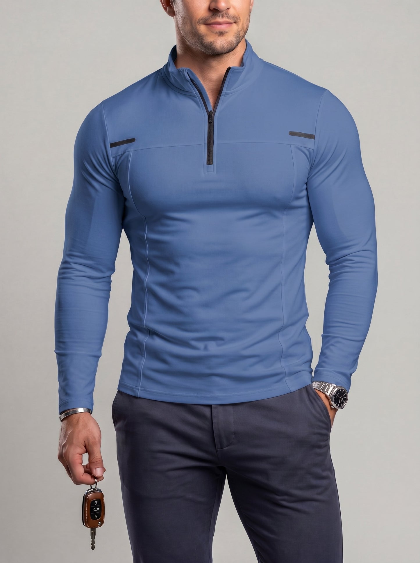 KZZ Men's Half-Zip Long-Sleeve Compression Shirt