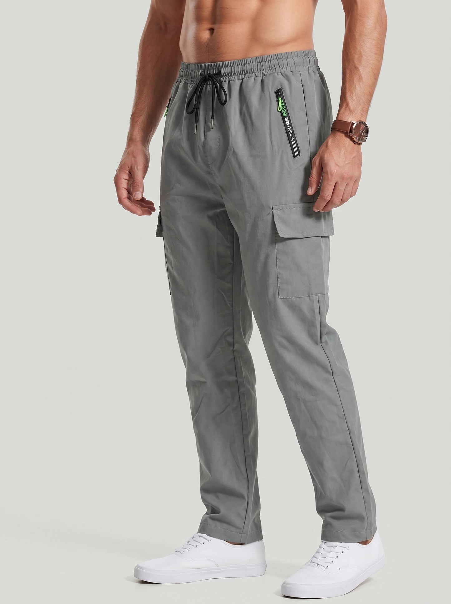KZZ Men's Solid-Color Cargo Joggers