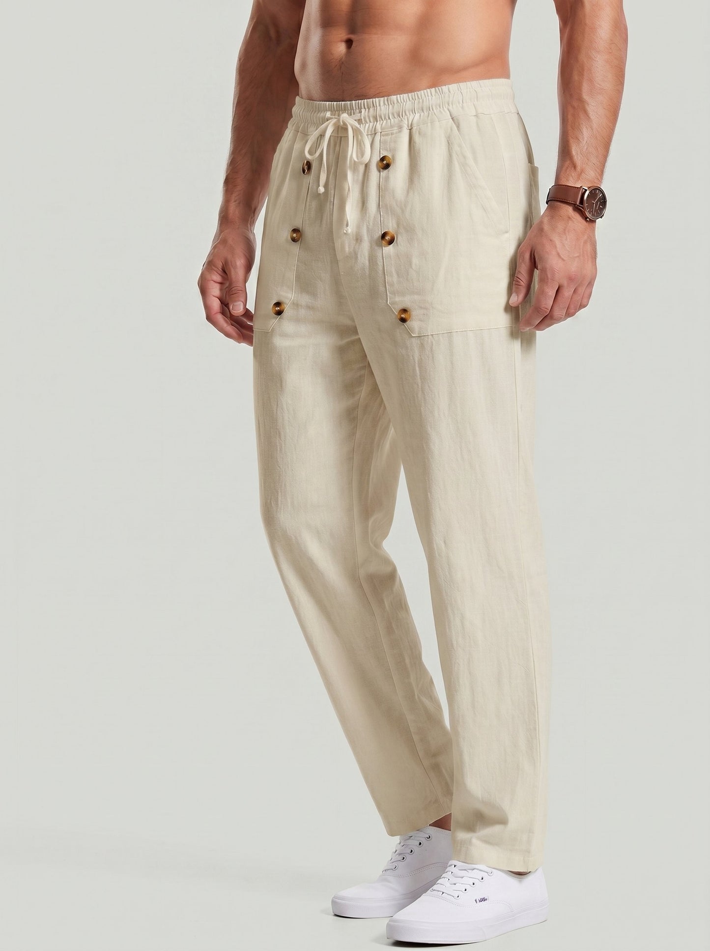 KZZ Men's Breathable Linen Drawstring-Waist Trousers