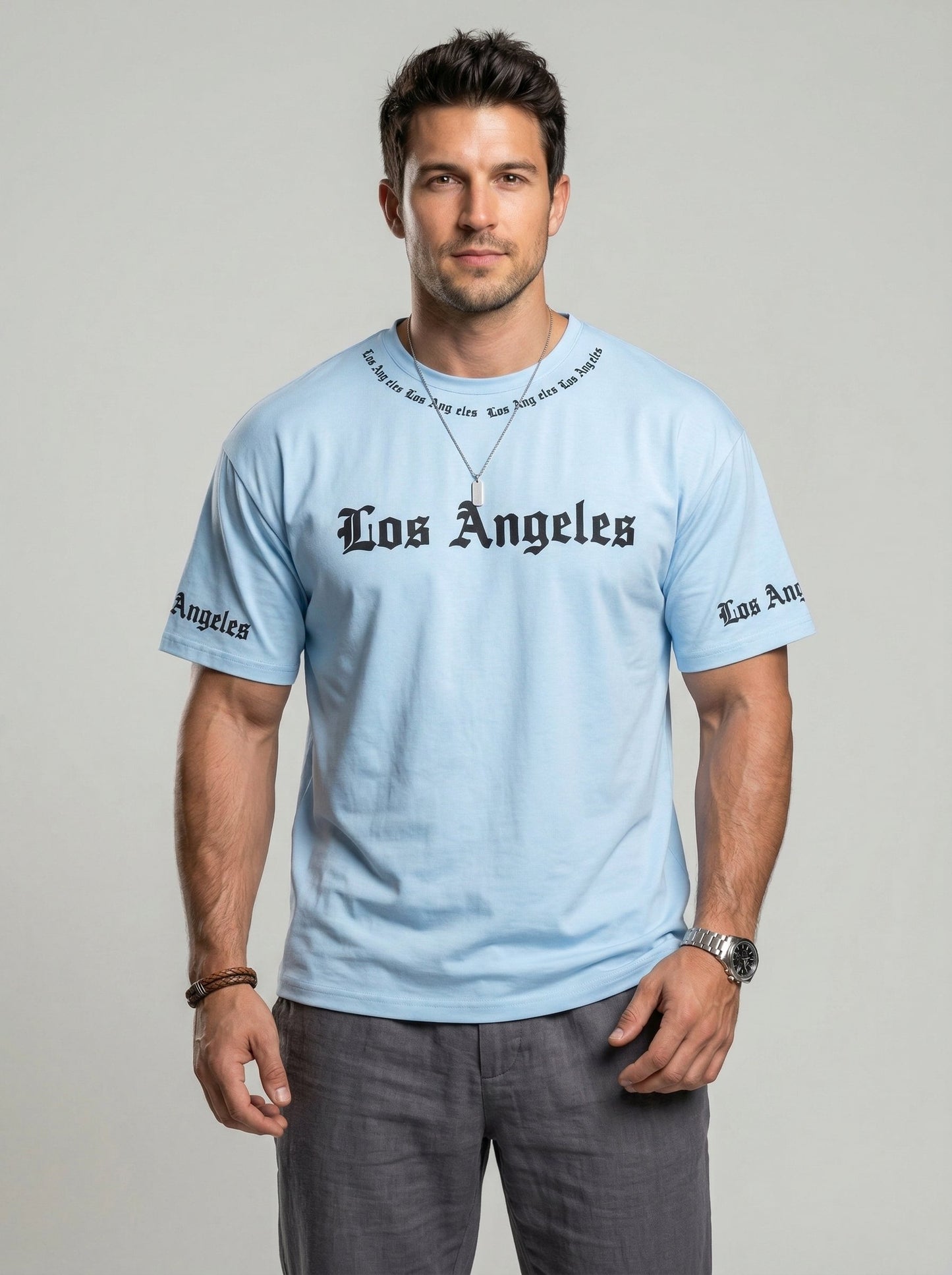 KZZ Men's Crew-Neck T-Shirt with Letter Print