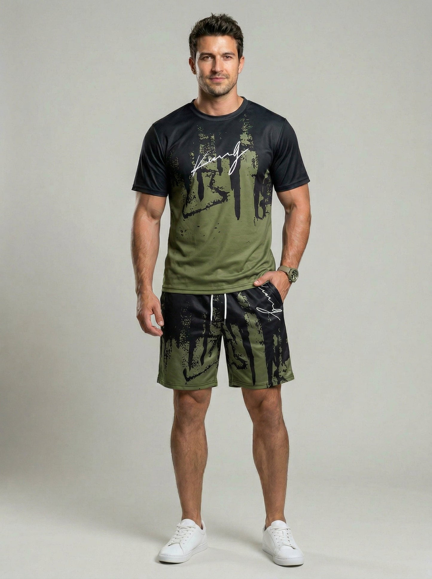 KZZ Men's New Crew-Neck Casual T-Shirt Set