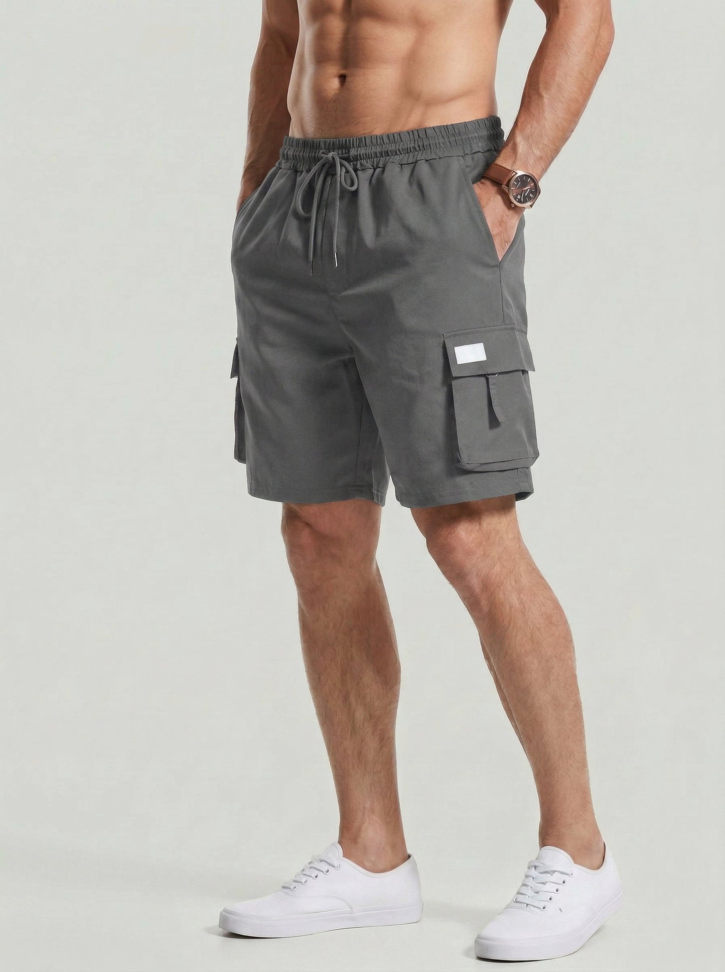 KZZ Men's Plus Size Solid Flap Pocket Cargo Shorts