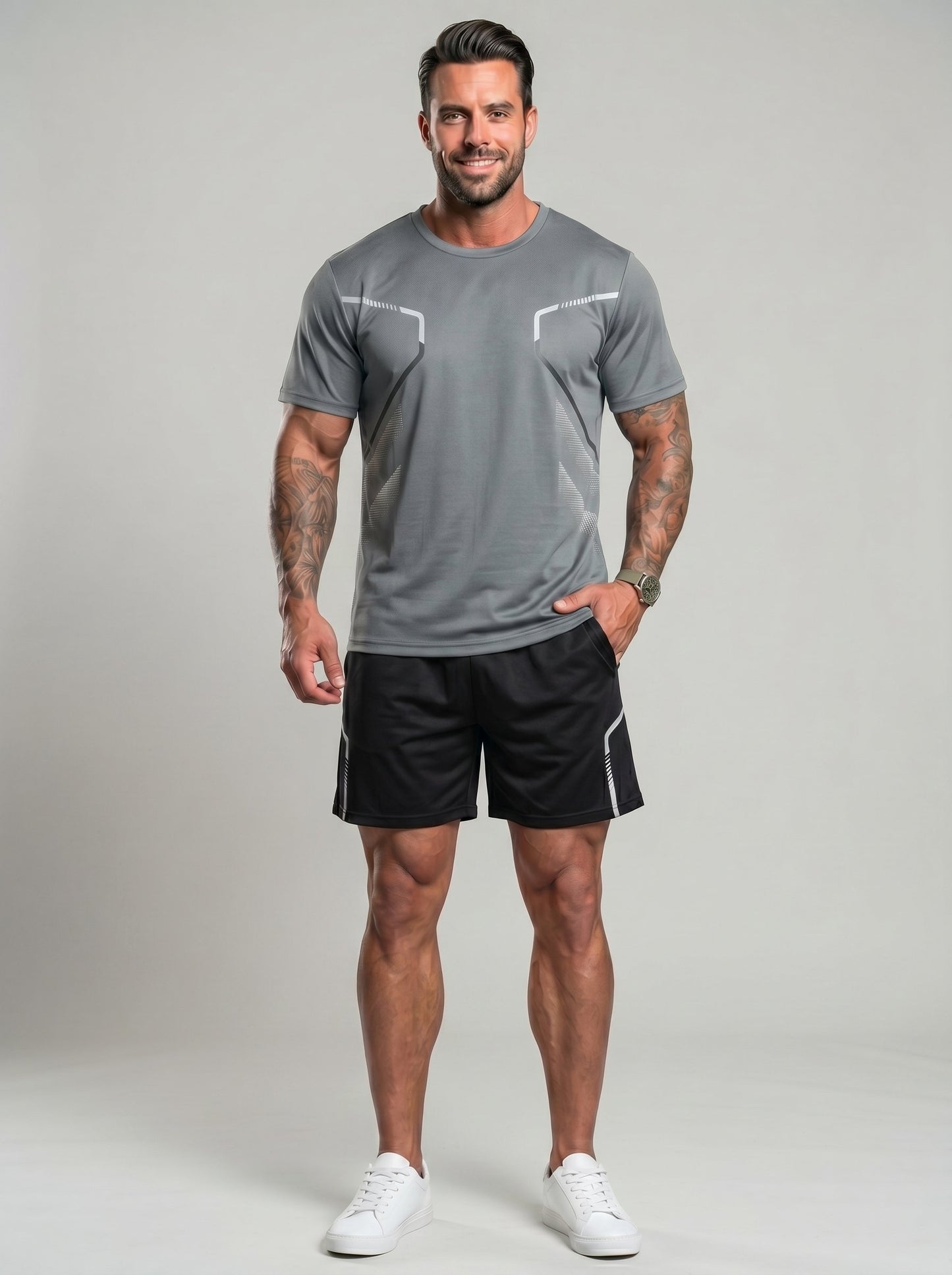 KZZ Casual Athletic Crew-Neck Short-Sleeve T-Shirt + Shorts