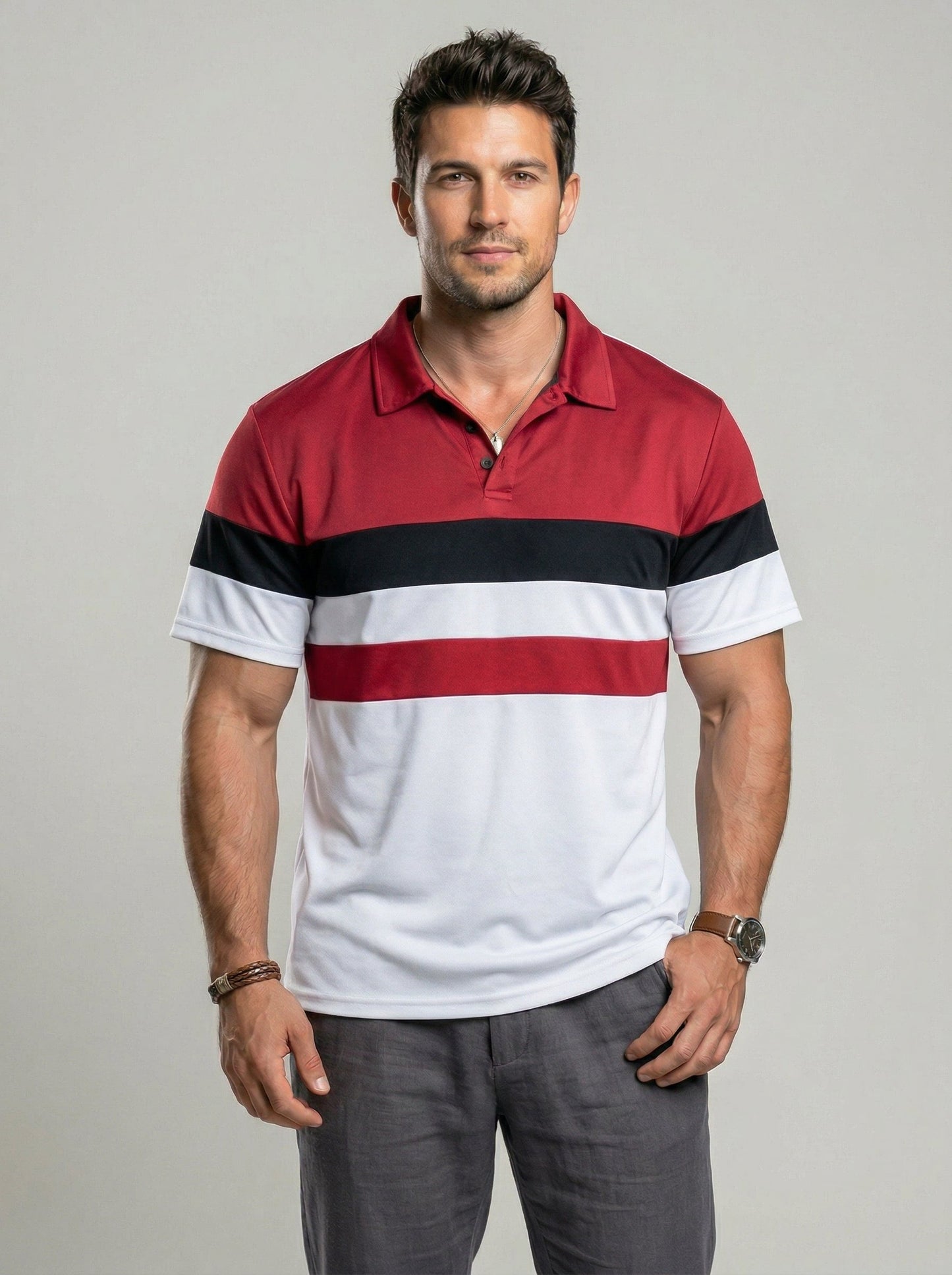 KZZ Men's Colorblock Short Sleeve Polo Shirt