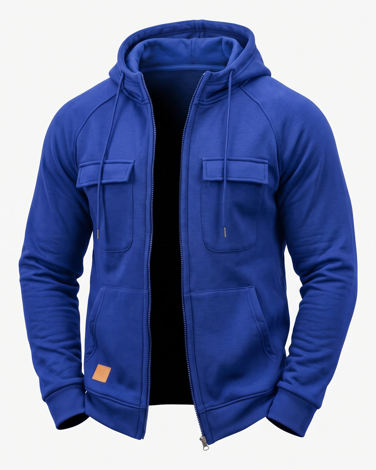 KZZ Men's Outdoor Casual Multi-Pocket Full-Zip Hooded Sweatshirt