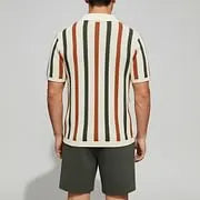 KZZ Men's Contrast Striped Short Sleeve Polo Shirt & Drawstring Shorts 2Pcs Set
