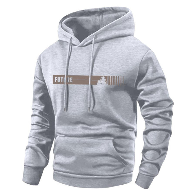 KZZ Men's Spring and Autumn Thin Long Sleeve Pocket Printed Hooded Sweatshirt