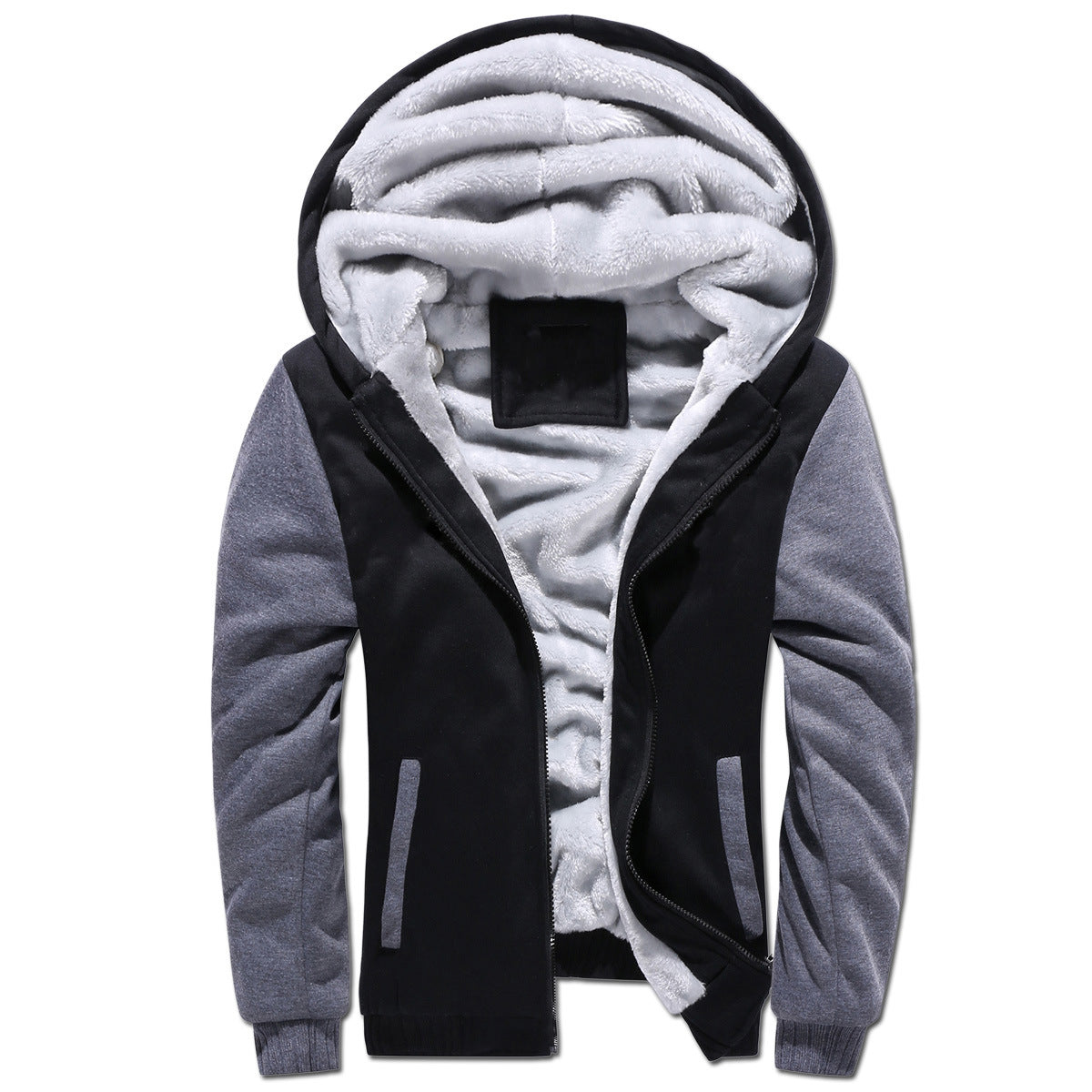 KZZ Thickened Fleece Solid Color Hooded Cardigan - Men's Winter Sweatshirt Jacket