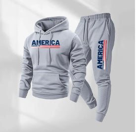 KZZ Men's America Letter Printed Hoodie and Drawstring Sweatpants Set