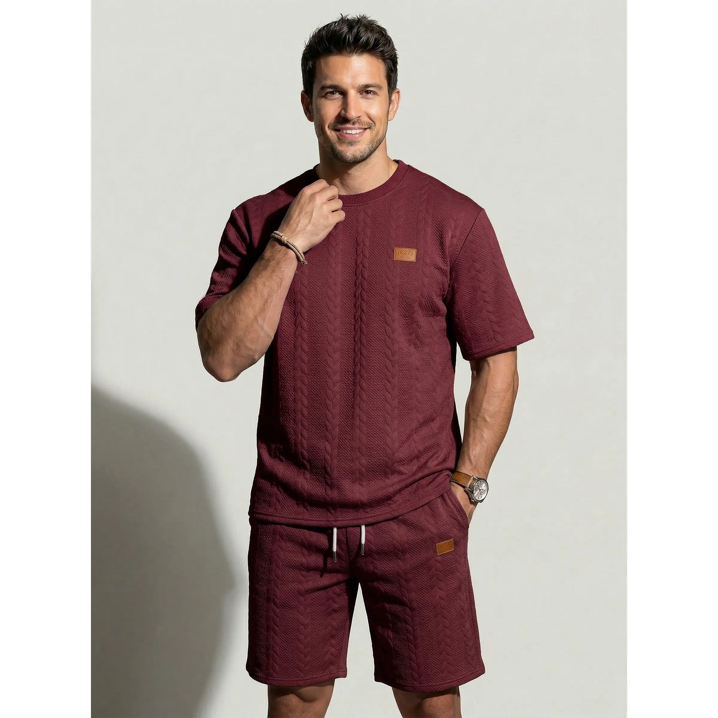 KZZ Men's summer casual fashion round neck short-sleeved short pants set