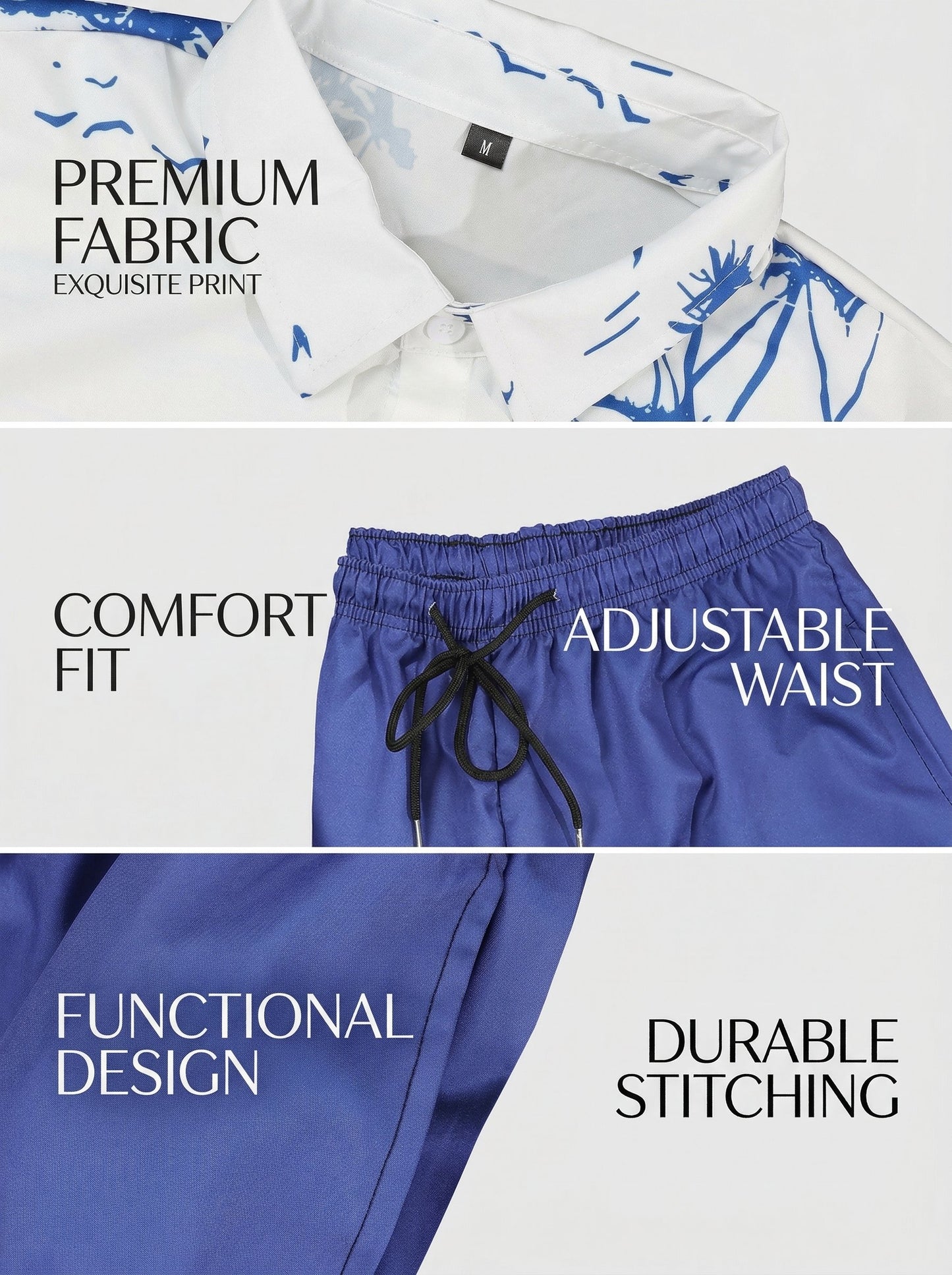 KZZ Men's Tropical Coconut Tree Print Shirt & Shorts Set