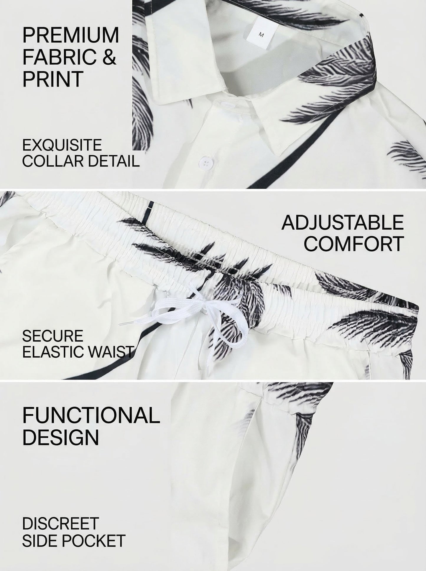 KZZ Men's Tropical Palm Tree Print Outdoor Casual Set
