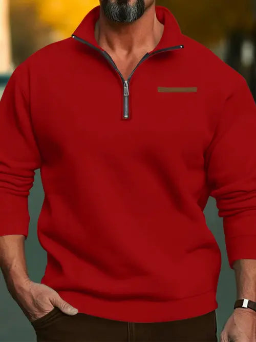 KZZ Men's Solid Half Zip Up Sweatshirt Loose Casual Long Sleeve