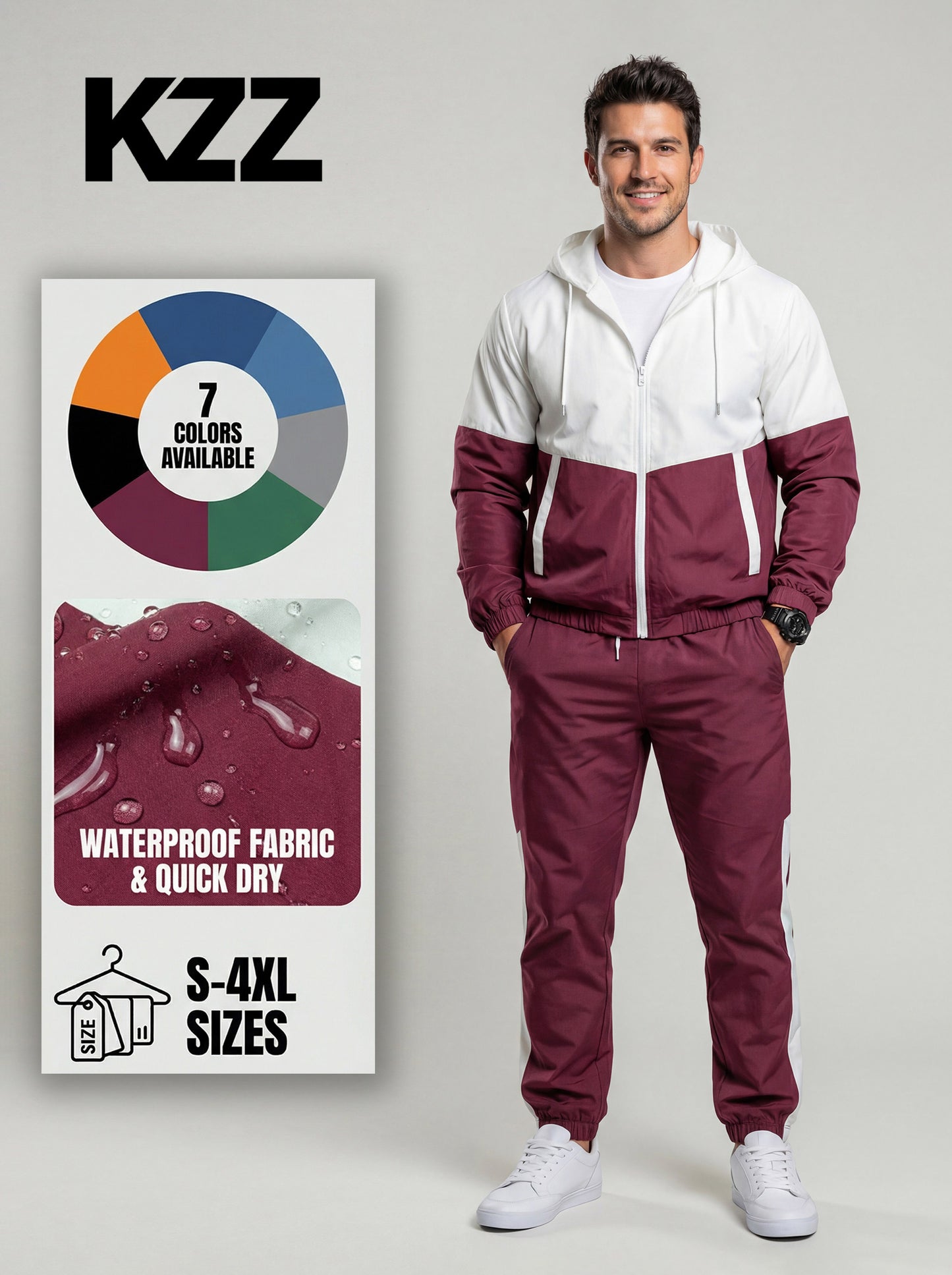 KZZ patchwork jacket and casual sports pants two-piece set