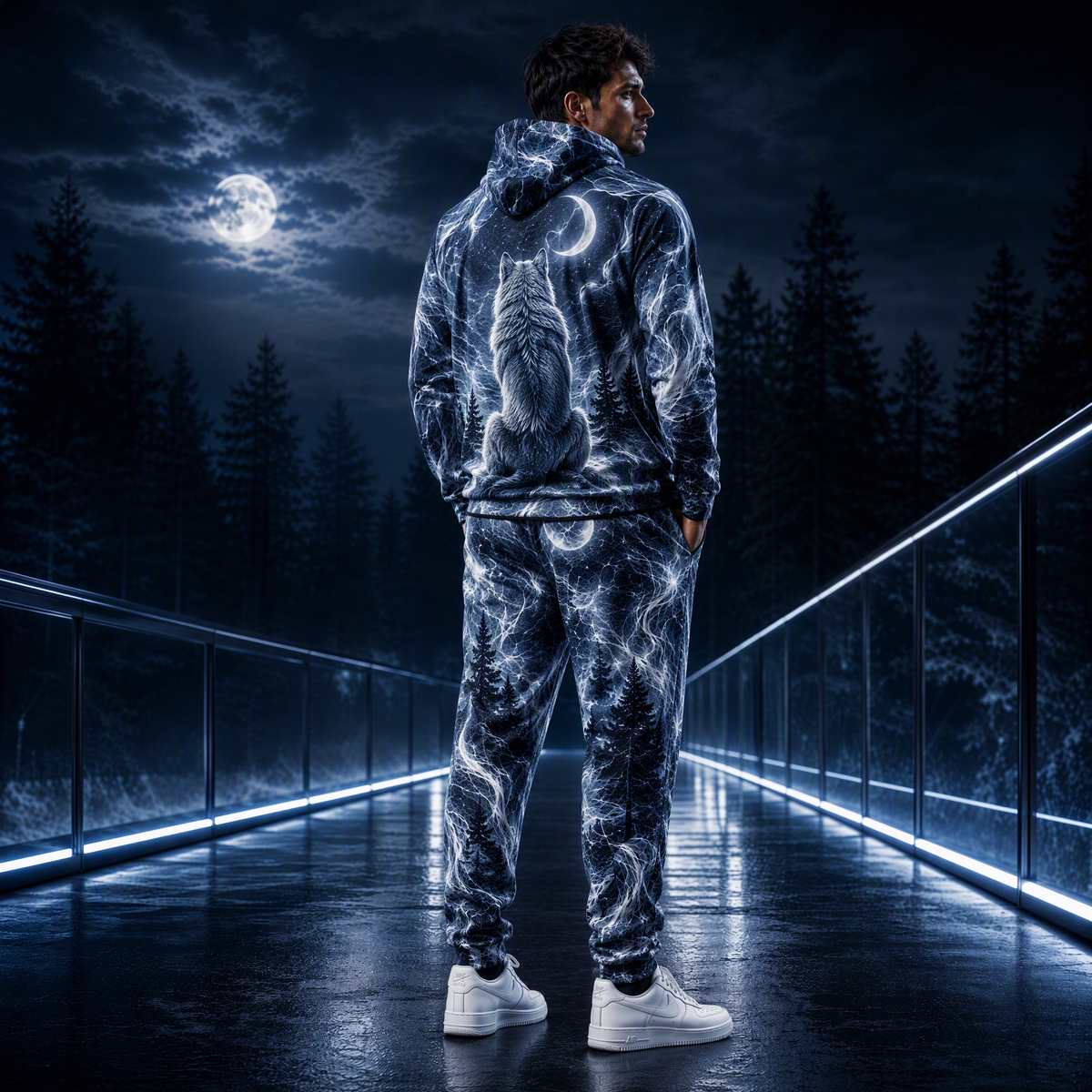 KZZ Men's Cool Printed Hoodie Tracksuit Two-Piece Street Style Sportswear