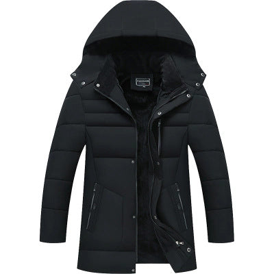 KZZ Men's mid-length hooded down jacket with simple design