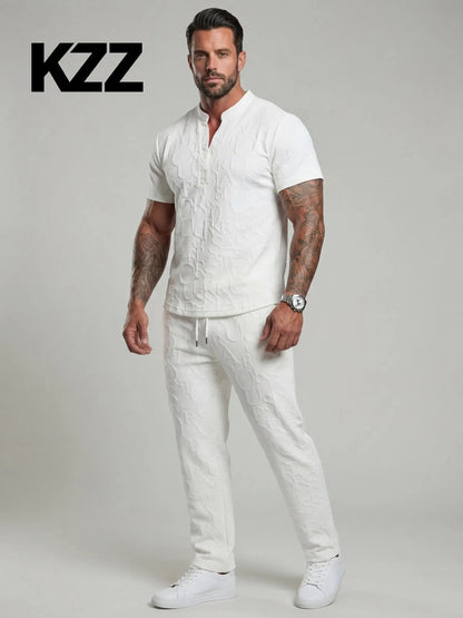 KZZ letter T-shirt and drawstring pants spring and summer casual set